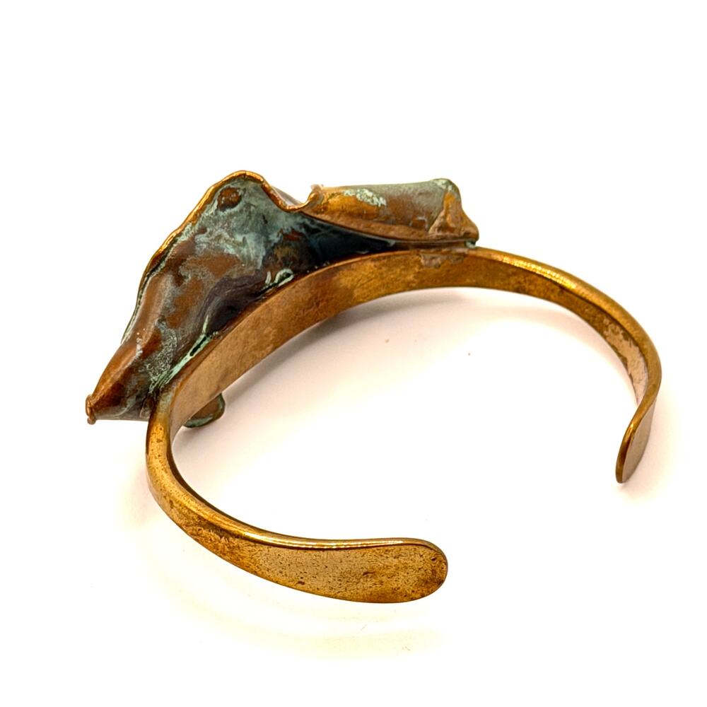 Vintage 70s Brutalist Artisanal Copper Verdigris Patina Sculptural Cuff Bracelet - Picture 4 of 6